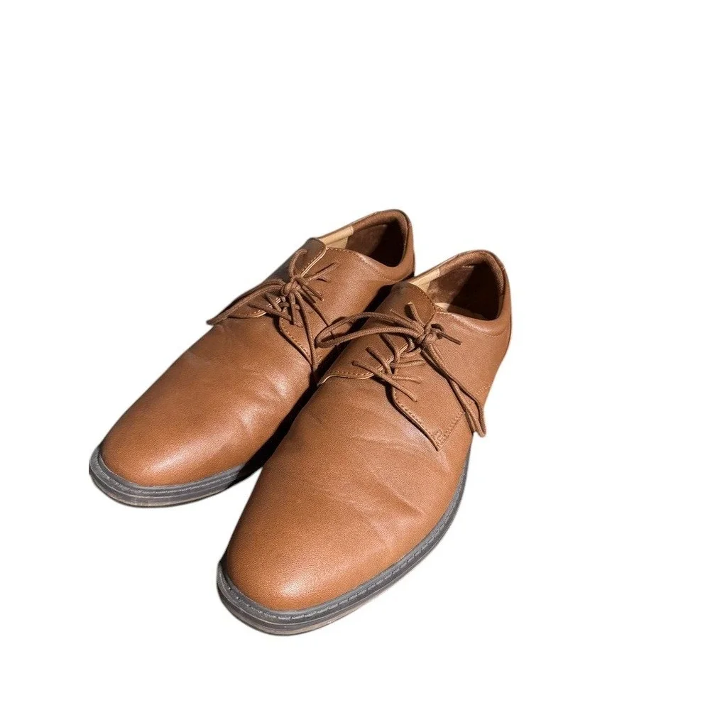 Goodfellow & Co Mens Brown Faux‎ Leather Derby Dress Shoes Size 11 Tan Oxford